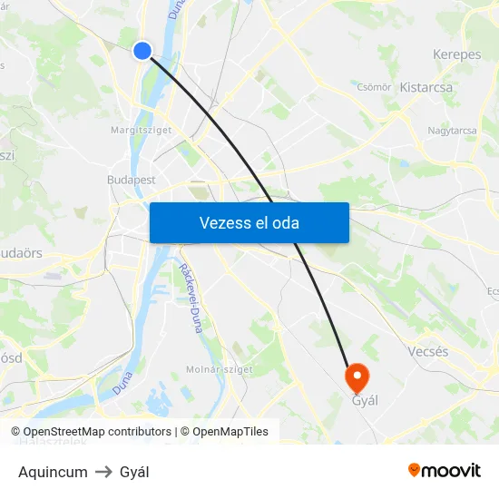 Aquincum to Gyál map