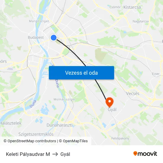 Keleti Pályaudvar M to Gyál map