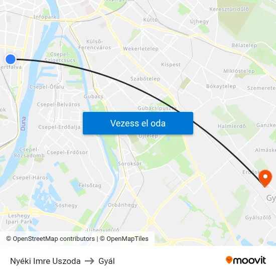 Nyéki Imre Uszoda to Gyál map