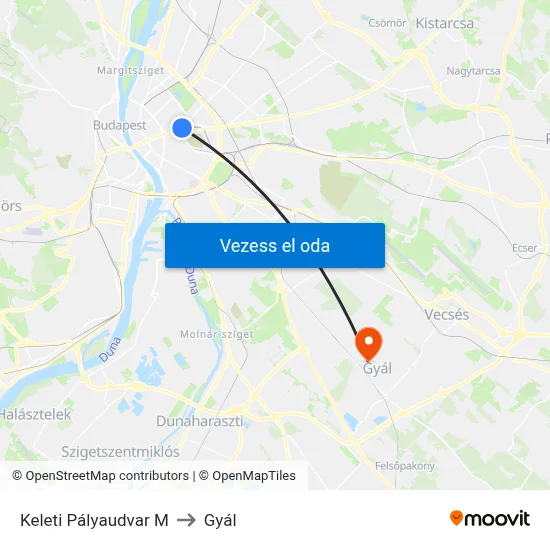 Keleti Pályaudvar M to Gyál map