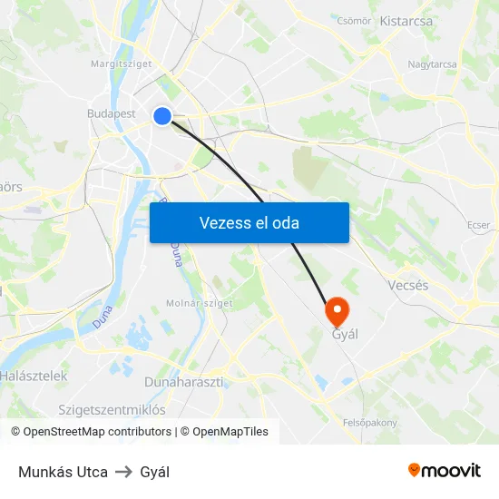 Munkás Utca to Gyál map