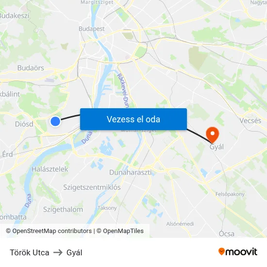 Török Utca to Gyál map