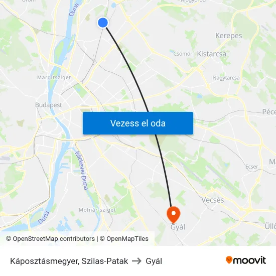 Káposztásmegyer, Szilas-Patak to Gyál map