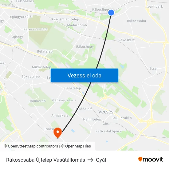 Rákoscsaba-Újtelep Vasútállomás to Gyál map
