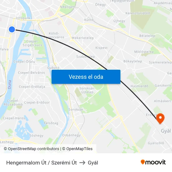 Hengermalom Út / Szerémi Út to Gyál map
