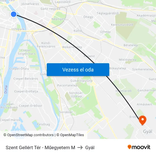 Szent Gellért Tér - Műegyetem M to Gyál map