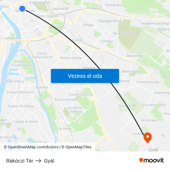 Rákóczi Tér to Gyál map