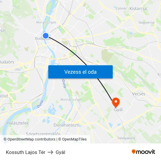 Kossuth Lajos Tér to Gyál map