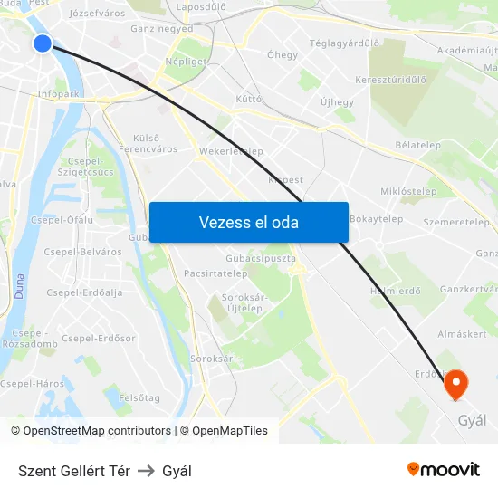 Szent Gellért Tér to Gyál map