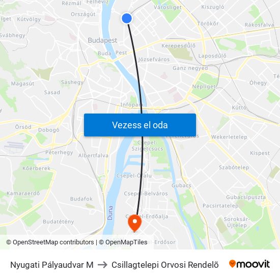 Nyugati Pályaudvar M to Csillagtelepi Orvosi Rendelõ map