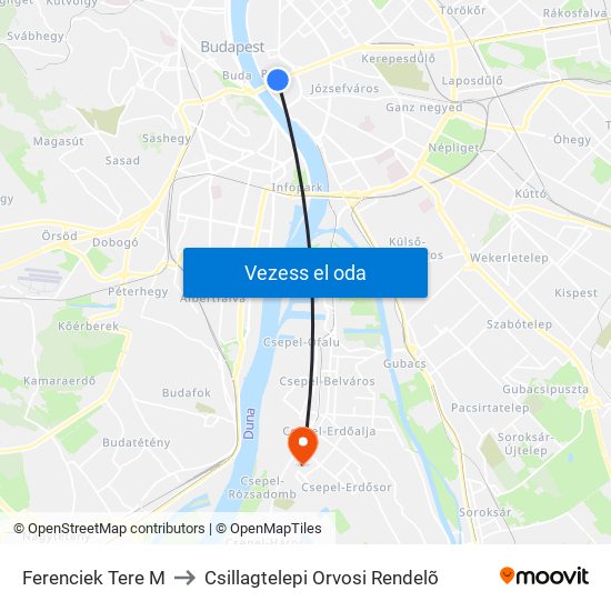 Ferenciek Tere M to Csillagtelepi Orvosi Rendelõ map