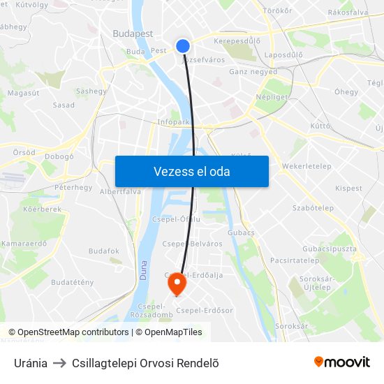 Uránia to Csillagtelepi Orvosi Rendelõ map