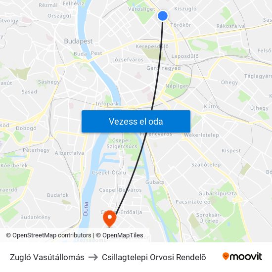 Zugló Vasútállomás to Csillagtelepi Orvosi Rendelõ map