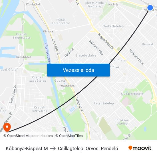 Kőbánya-Kispest M to Csillagtelepi Orvosi Rendelõ map