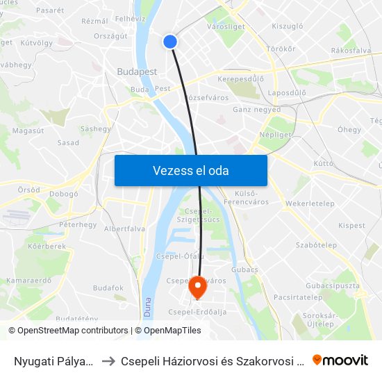 Nyugati Pályaudvar M to Csepeli Háziorvosi és Szakorvosi Rendelő Intézet map