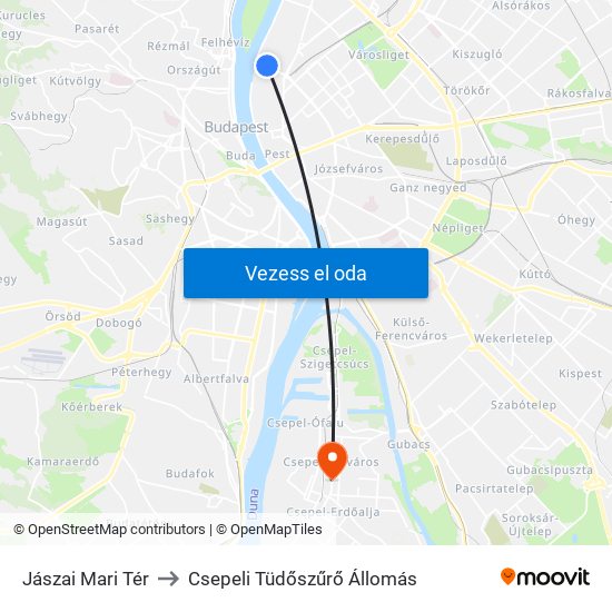 Jászai Mari Tér to Csepeli Tüdőszűrő Állomás map