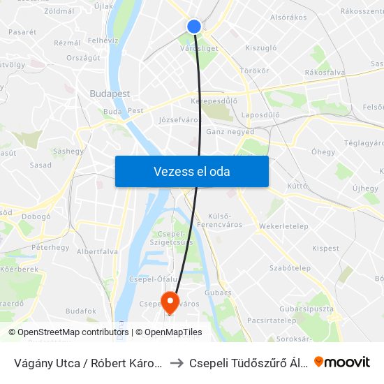 Vágány Utca / Róbert Károly Körút to Csepeli Tüdőszűrő Állomás map