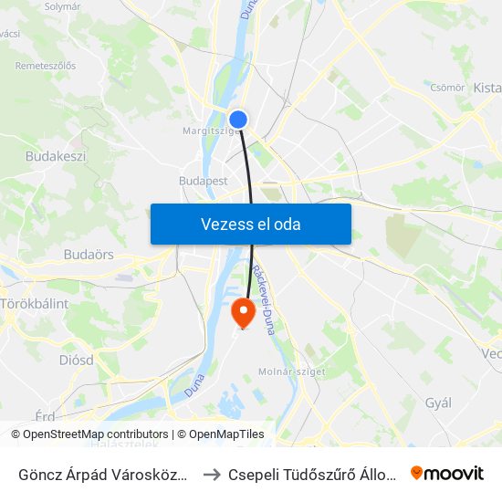 Göncz Árpád Városközpont to Csepeli Tüdőszűrő Állomás map