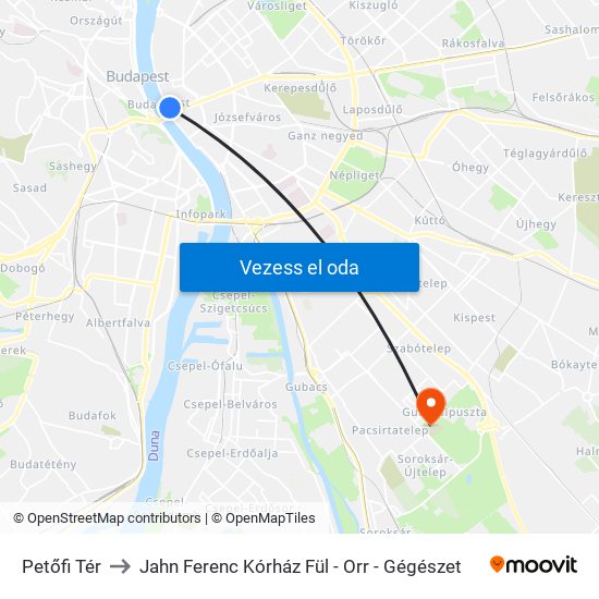 Petőfi Tér to Jahn Ferenc Kórház Fül - Orr - Gégészet map