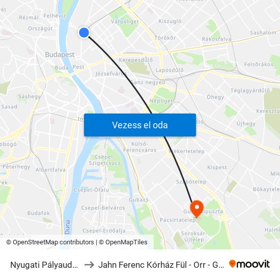 Nyugati Pályaudvar M to Jahn Ferenc Kórház Fül - Orr - Gégészet map