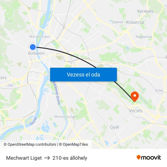 Mechwart Liget to 210-es állóhely map