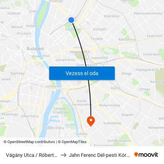 Vágány Utca / Róbert Károly Körút to Jahn Ferenc Dél-pesti Kórház Pszichiátria map