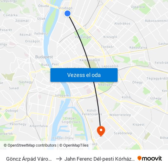 Göncz Árpád Városközpont to Jahn Ferenc Dél-pesti Kórház Pszichiátria map