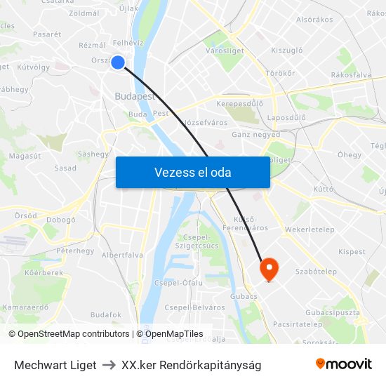 Mechwart Liget to XX.ker Rendörkapitányság map