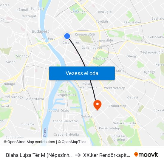 Blaha Lujza Tér M (Népszínház Utca) to XX.ker Rendörkapitányság map