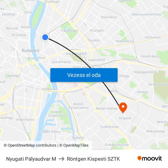 Nyugati Pályaudvar M to Röntgen Kispesti SZTK map