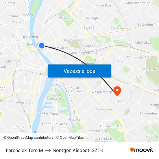 Ferenciek Tere M to Röntgen Kispesti SZTK map