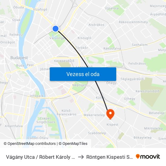 Vágány Utca / Róbert Károly Körút to Röntgen Kispesti SZTK map