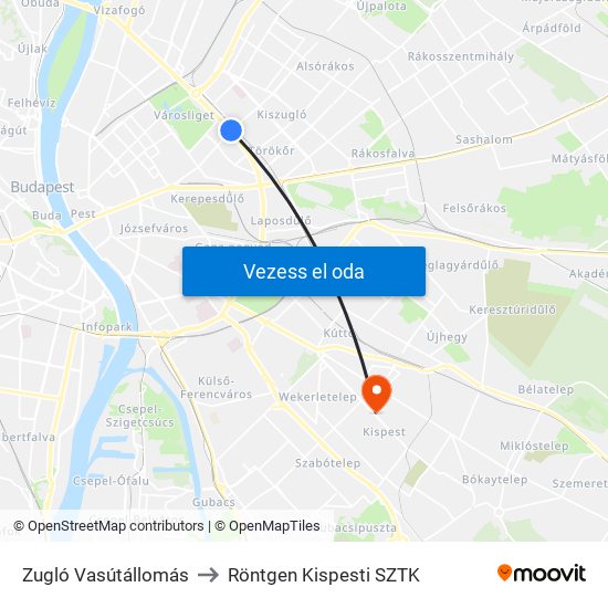 Zugló Vasútállomás to Röntgen Kispesti SZTK map