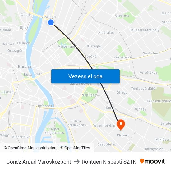 Göncz Árpád Városközpont to Röntgen Kispesti SZTK map