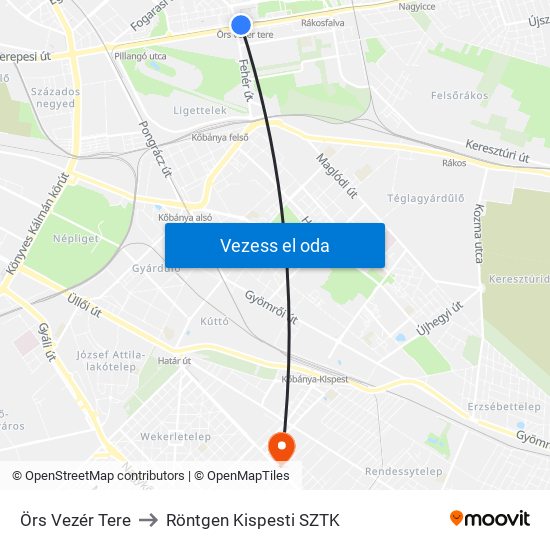 Örs Vezér Tere to Röntgen Kispesti SZTK map