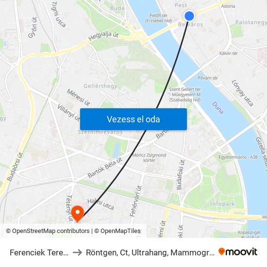 Ferenciek Tere M to Röntgen, Ct, Ultrahang, Mammográfia map