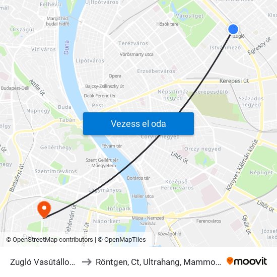 Zugló Vasútállomás to Röntgen, Ct, Ultrahang, Mammográfia map