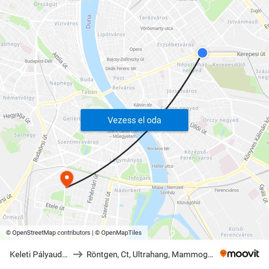 Keleti Pályaudvar to Röntgen, Ct, Ultrahang, Mammográfia map