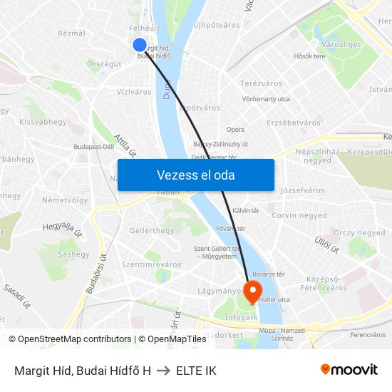 Margit Híd, Budai Hídfő H to ELTE IK map