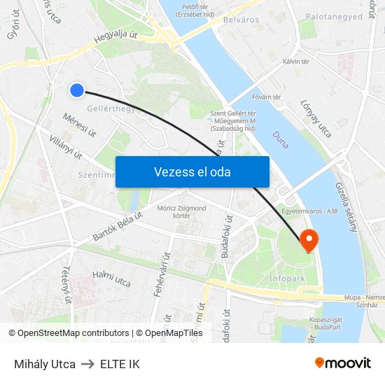Mihály Utca to ELTE IK map
