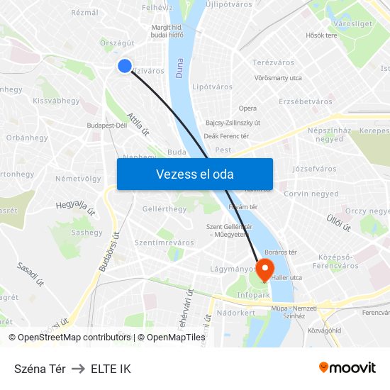 Széna Tér to ELTE IK map