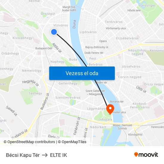 Bécsi Kapu Tér to ELTE IK map