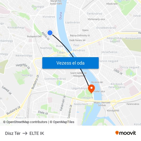 Dísz Tér to ELTE IK map