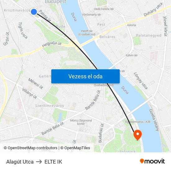 Alagút Utca to ELTE IK map
