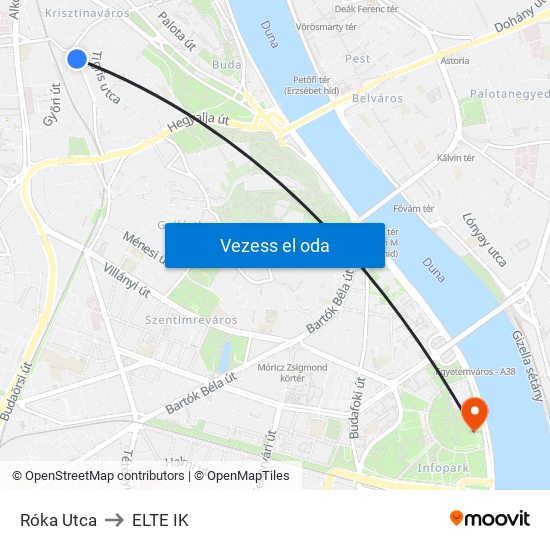 Róka Utca to ELTE IK map