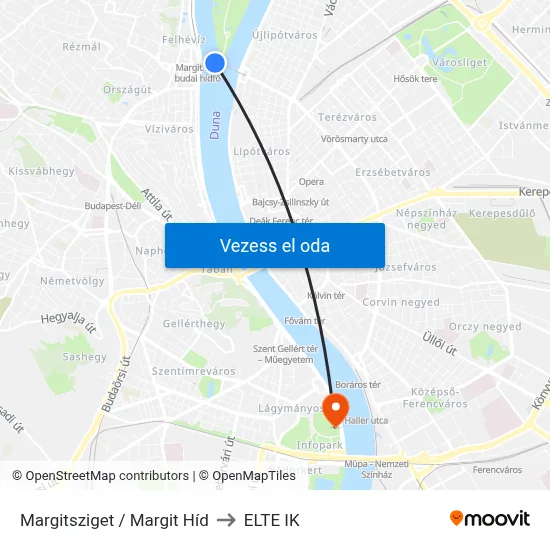 Margitsziget / Margit Híd to ELTE IK map