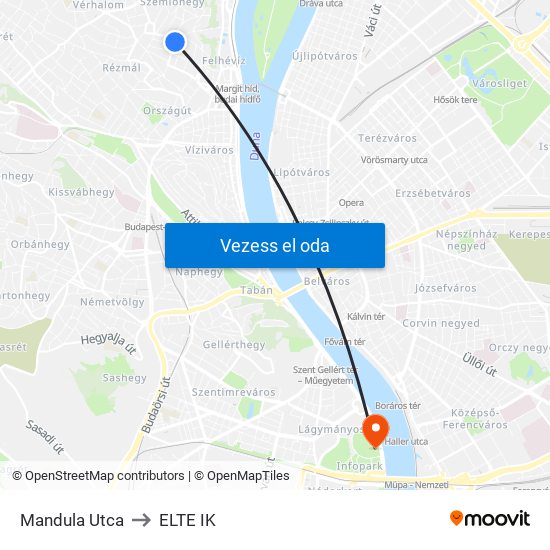 Mandula Utca to ELTE IK map