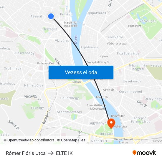 Rómer Flóris Utca to ELTE IK map