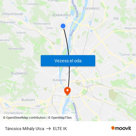 Táncsics Mihály Utca to ELTE IK map