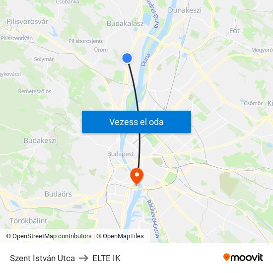 Szent István Utca to ELTE IK map
